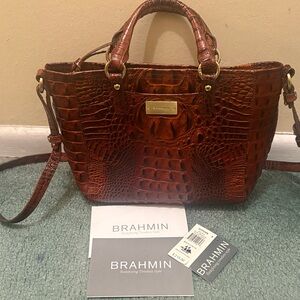 Brahmin Brown Croc-Embossed Satchel